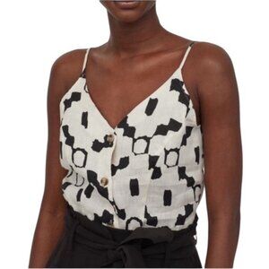 H&M Women Linen Tank Cami Button Up Large Lagom Artsy Beachy Lagenlook Cream NWT